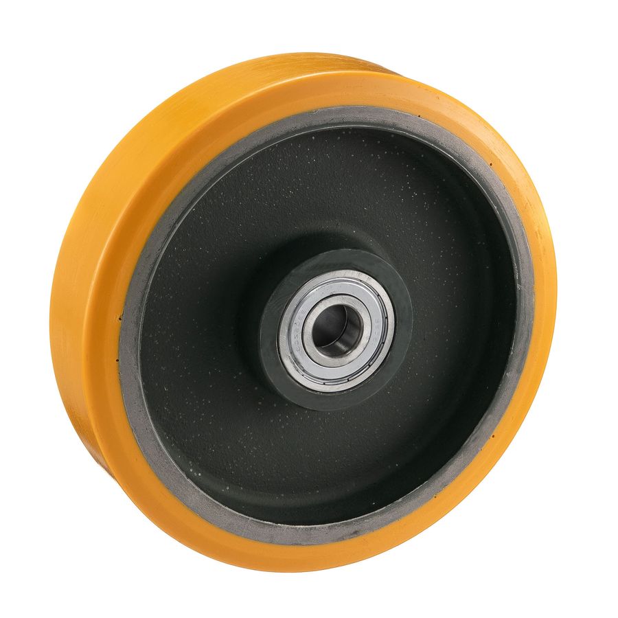 Колесо большегрузное полиуретановое без кронштейна Tellure Rota 642156 под ось, диаметр 200 мм, нагрузка 1000 кг, чугунное