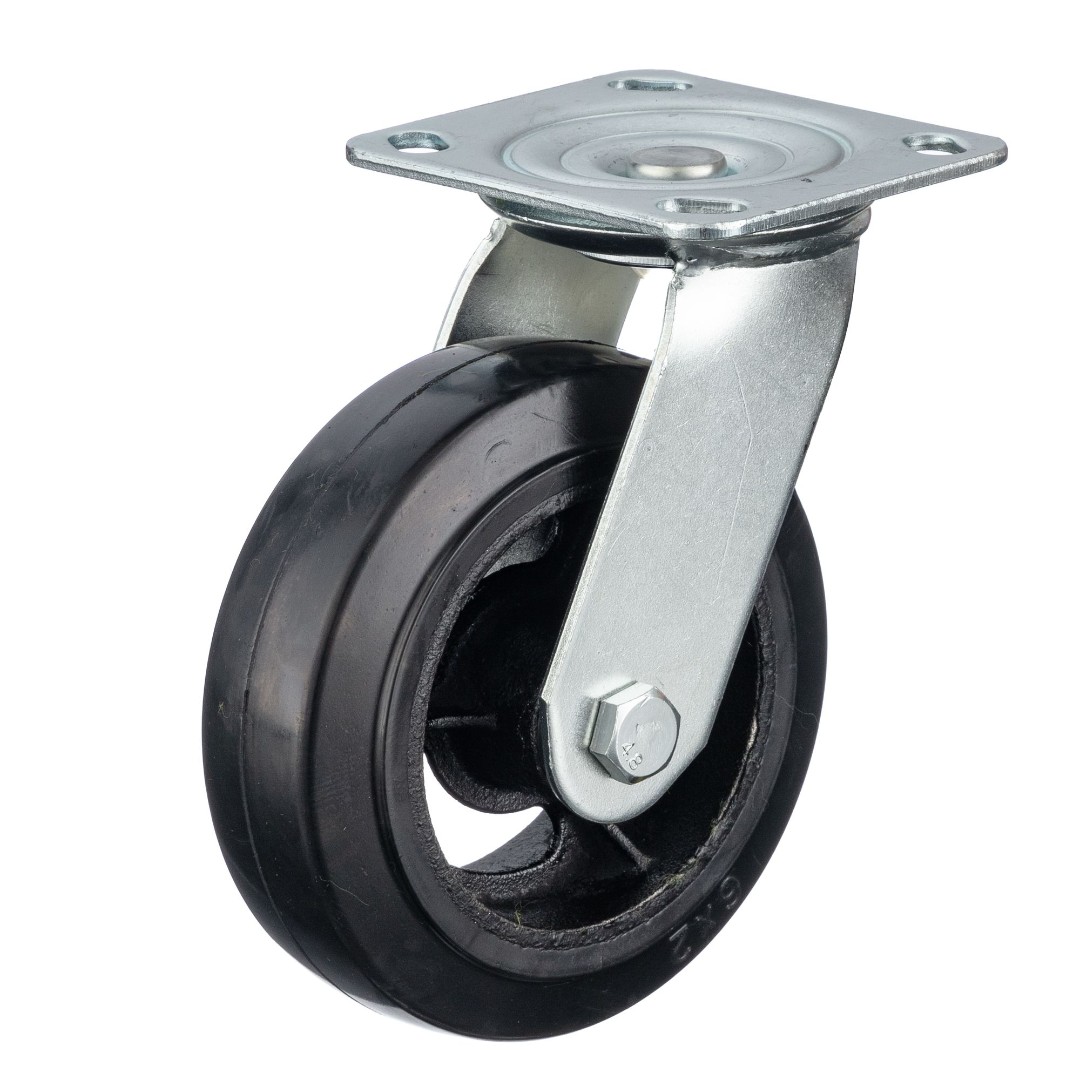 Колесо большегрузное поворотное обрезиненное Стелла-техник N29150, диаметр 150 мм, г/п 220 кг, чугун/резина, игольчатый подшипник