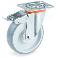Колесо Tellure Rota 716623 поворотное с тормозом, Ø 125 мм, грузоподъемность 120 кг, термопластичная серая резина, полипропилен