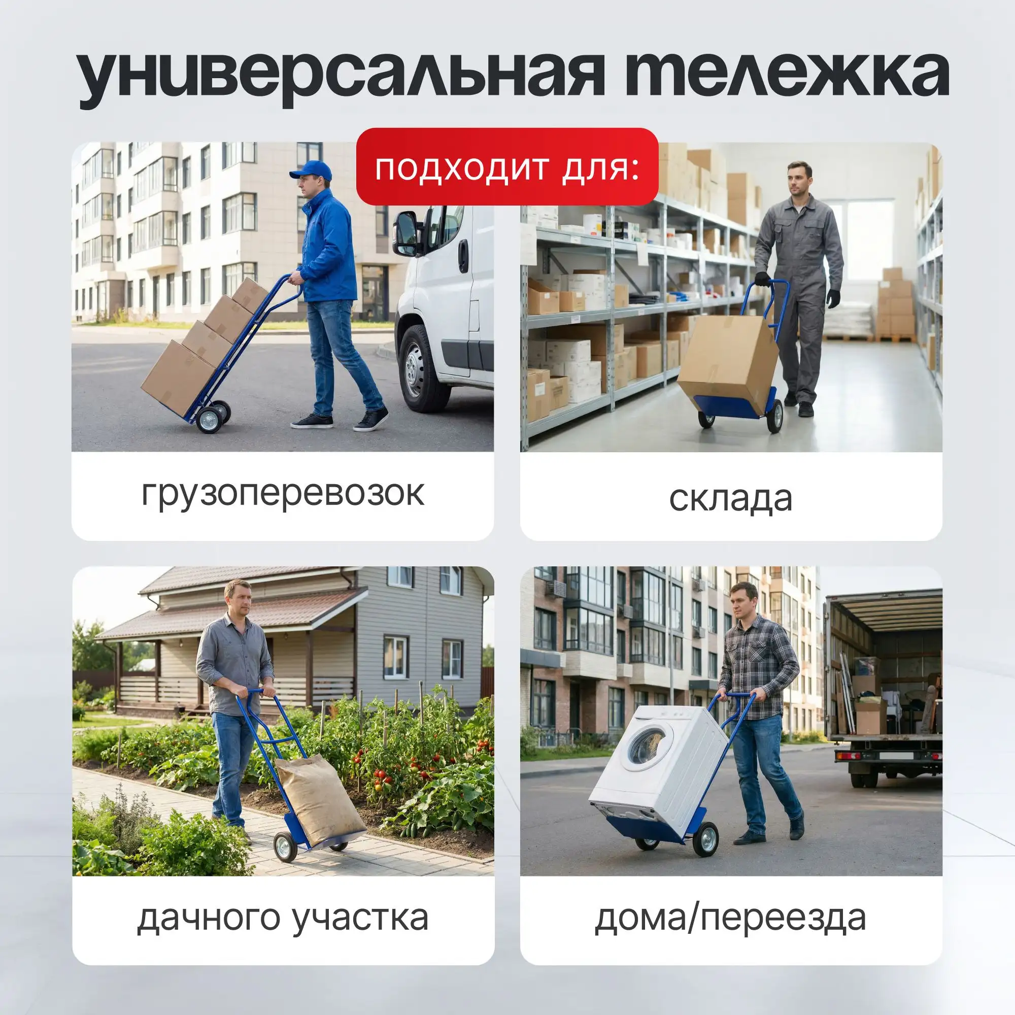 Тележка двухколесная Стелла-техник КГ-3-1-200-И (до 200 кг, колеса 200 мм, черная резина, усиленные)