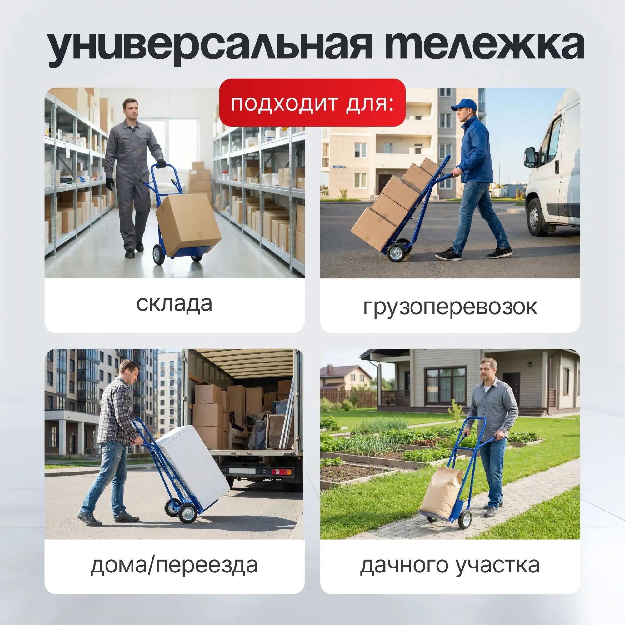 Тележка двухколесная Стелла-техник КГ-3-200-И (до 200 кг, колеса 200 мм, черная резина, усиленные)