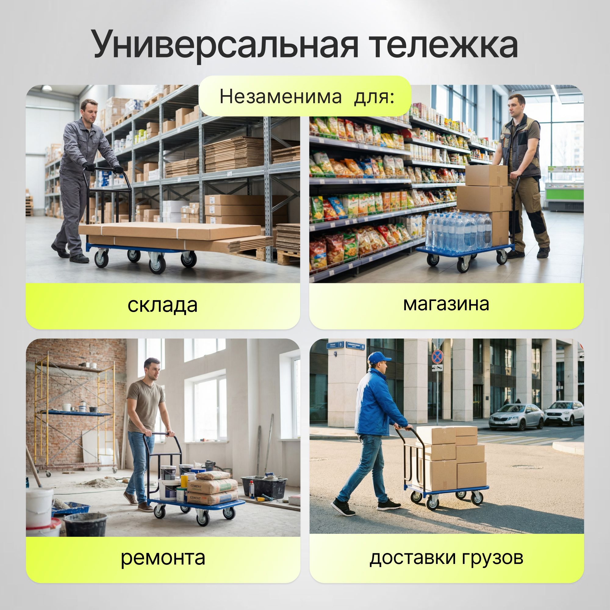 Платформенная тележка Стелла-техник КП-450-200-И (700х1250 мм, до 690 кг, колеса 200 мм)