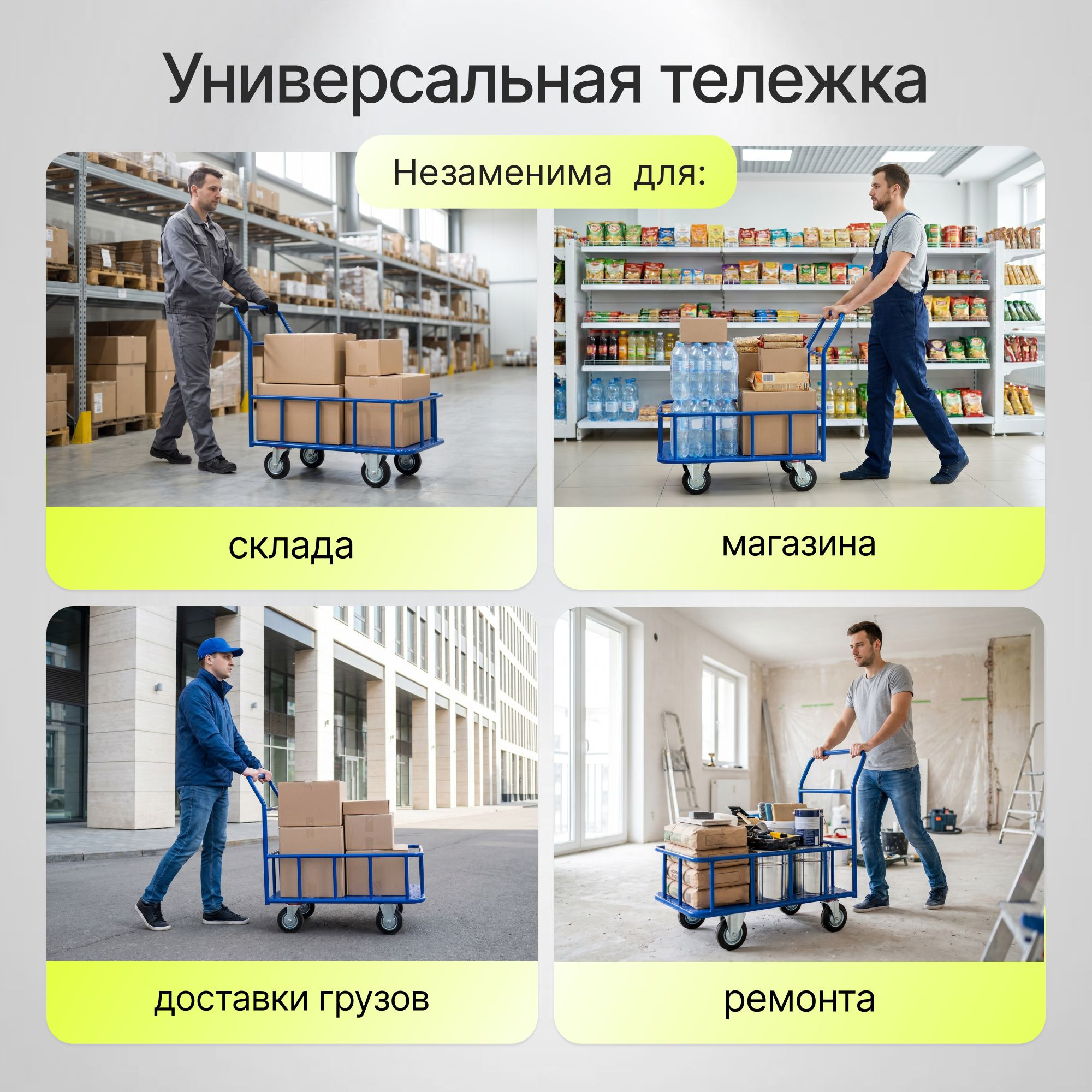 Тележка платформенная (600х900 мм; г/п 690 кг) с боратами Стелла-техник