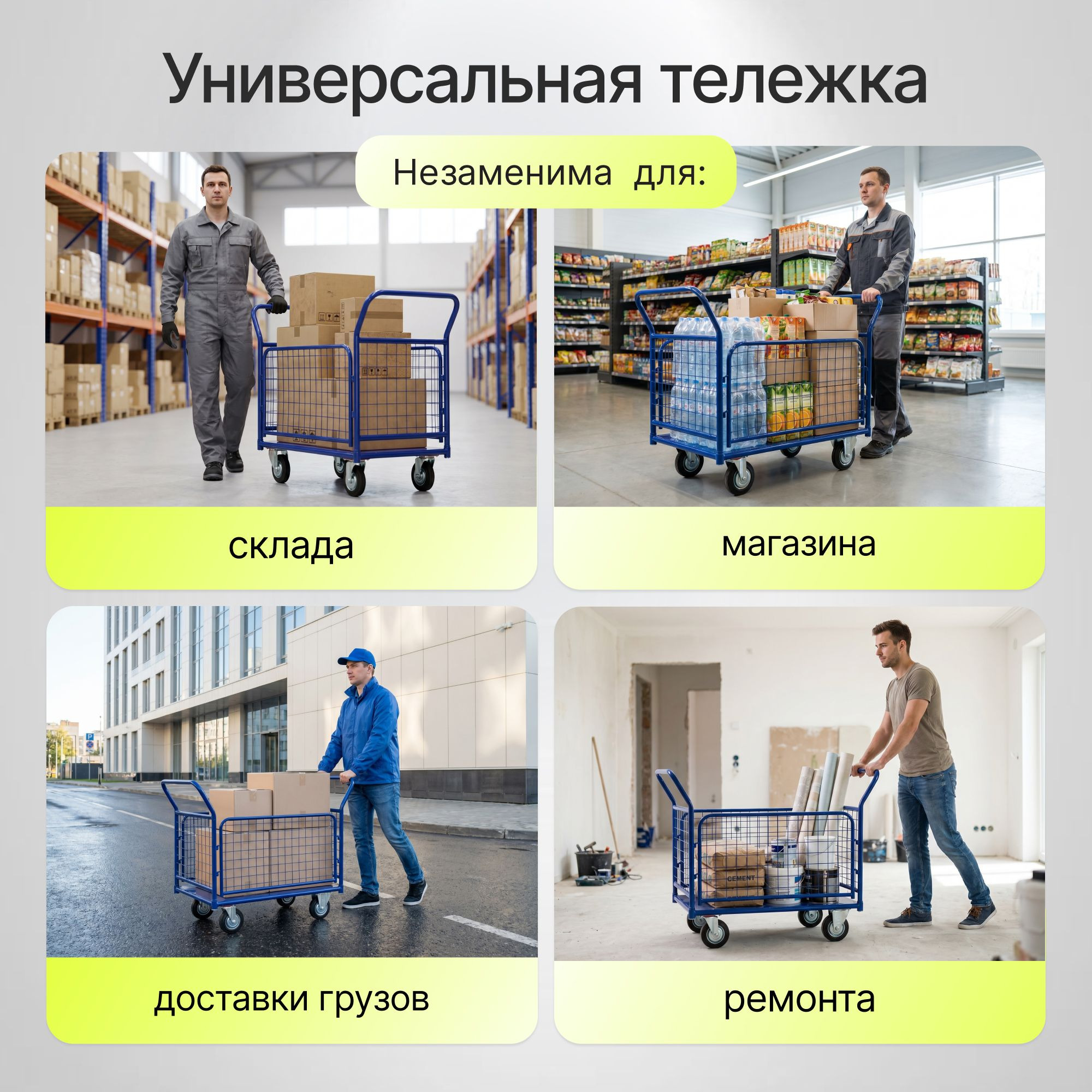 Тележка платформенная с сетчатыми бортами Стелла-техник КПО-300-С-200-И (600х1000 мм, до 690 кг)