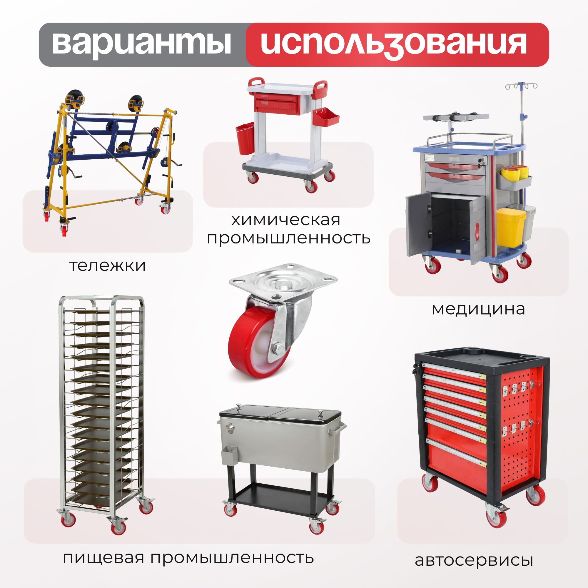 Промышленное полиуретановое колесо поворотное Стелла-техник 6001-80 (80 мм, 110 кг, с площадкой, обод полиамид)