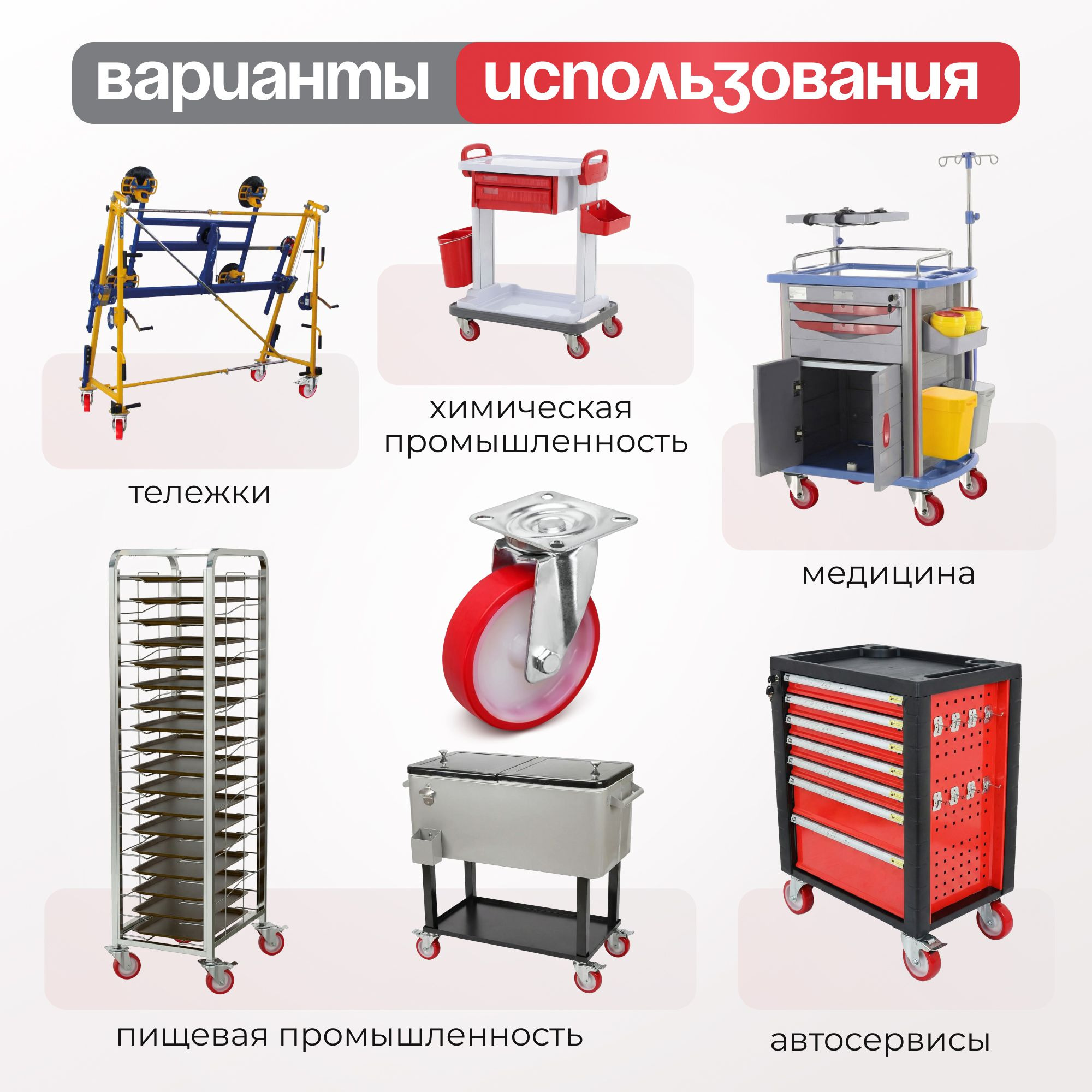 Промышленное полиуретановое колесо поворотное Стелла-техник 6001-125 (125 мм, 180 кг, с площадкой, обод полиамид)