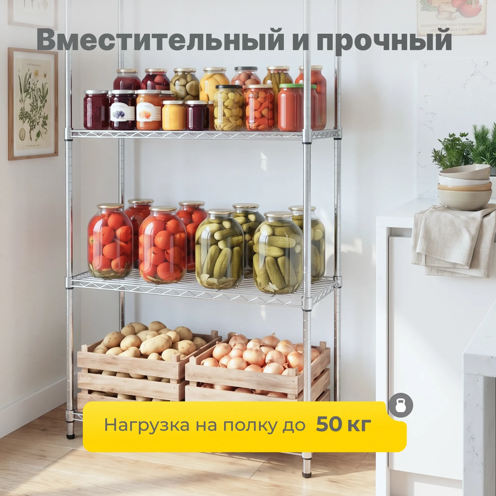 Стеллаж сетчатый Стелла-техник ВРС7535150П4Х (750x350х1500 мм, цвет хром, 4 полки)