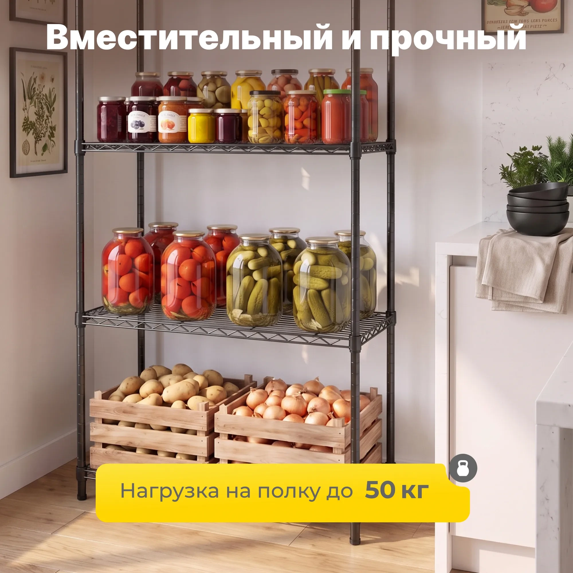 Стеллаж сетчатый Стелла-техник ВРС7535150П4В (750x350x1500 мм, цвет черный, 4 полки)