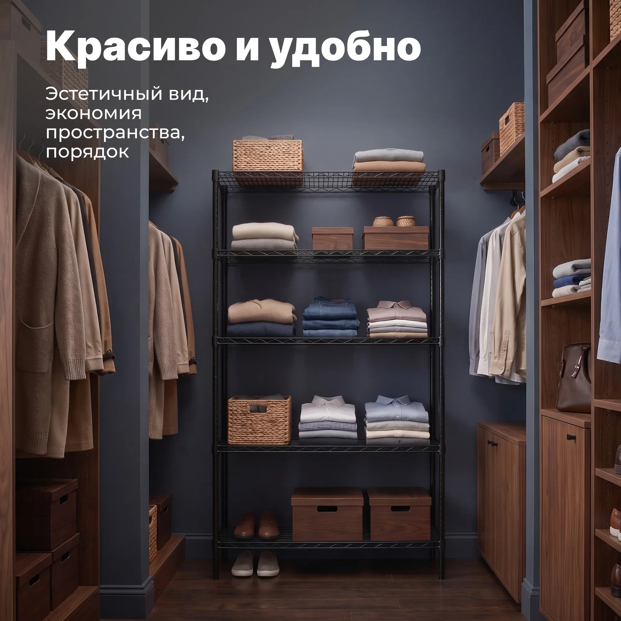 Стеллаж сетчатый Стелла-техник ТРС9045180П5В (900x450x1800 мм, цвет черный, 5 полок)