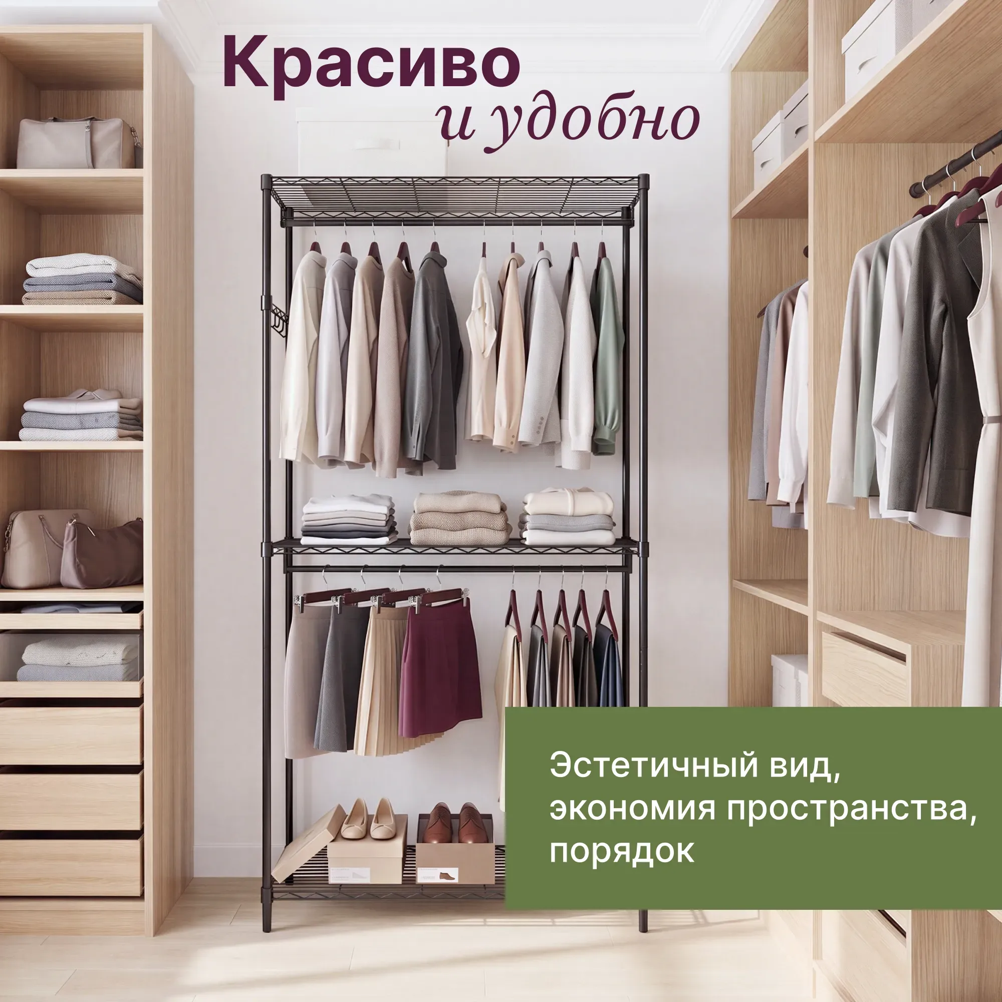 Напольная вешалка для одежды с полками Стелла-техник АРС9045195В (900х450х1950 мм)
