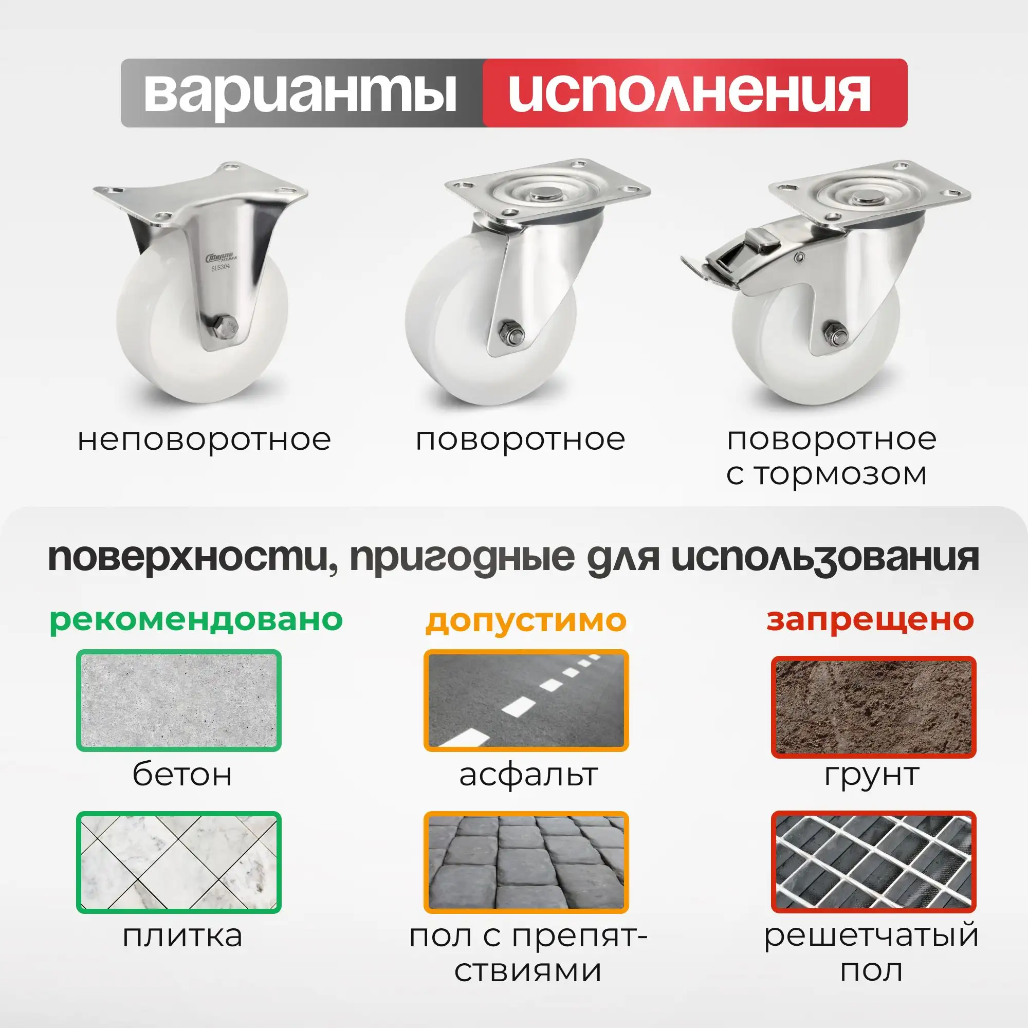 Колесо 100 мм, 200 кг поворотное с тормозом на НЕРЖАВЕЙКЕ Стелла-техник