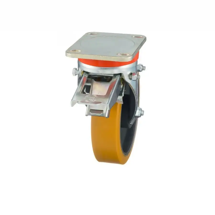 Колесо большегрузное (125 мм; 550 кг) полиуретановое чугунное поворотное с тормозом Tellure Rota