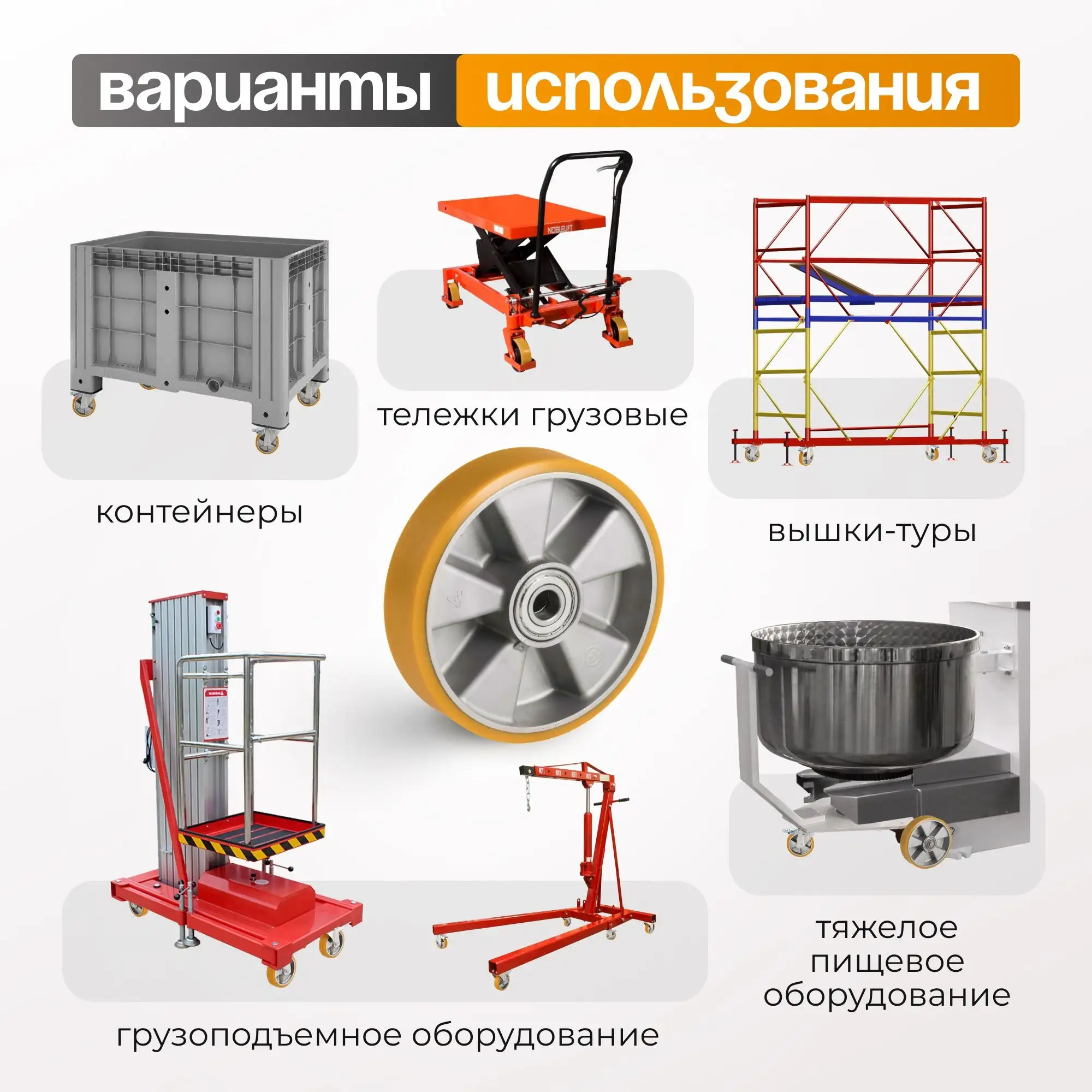 Колесо большегрузное полиуретановое (150 мм; 600 кг) под ось, полиуретан, алюминий