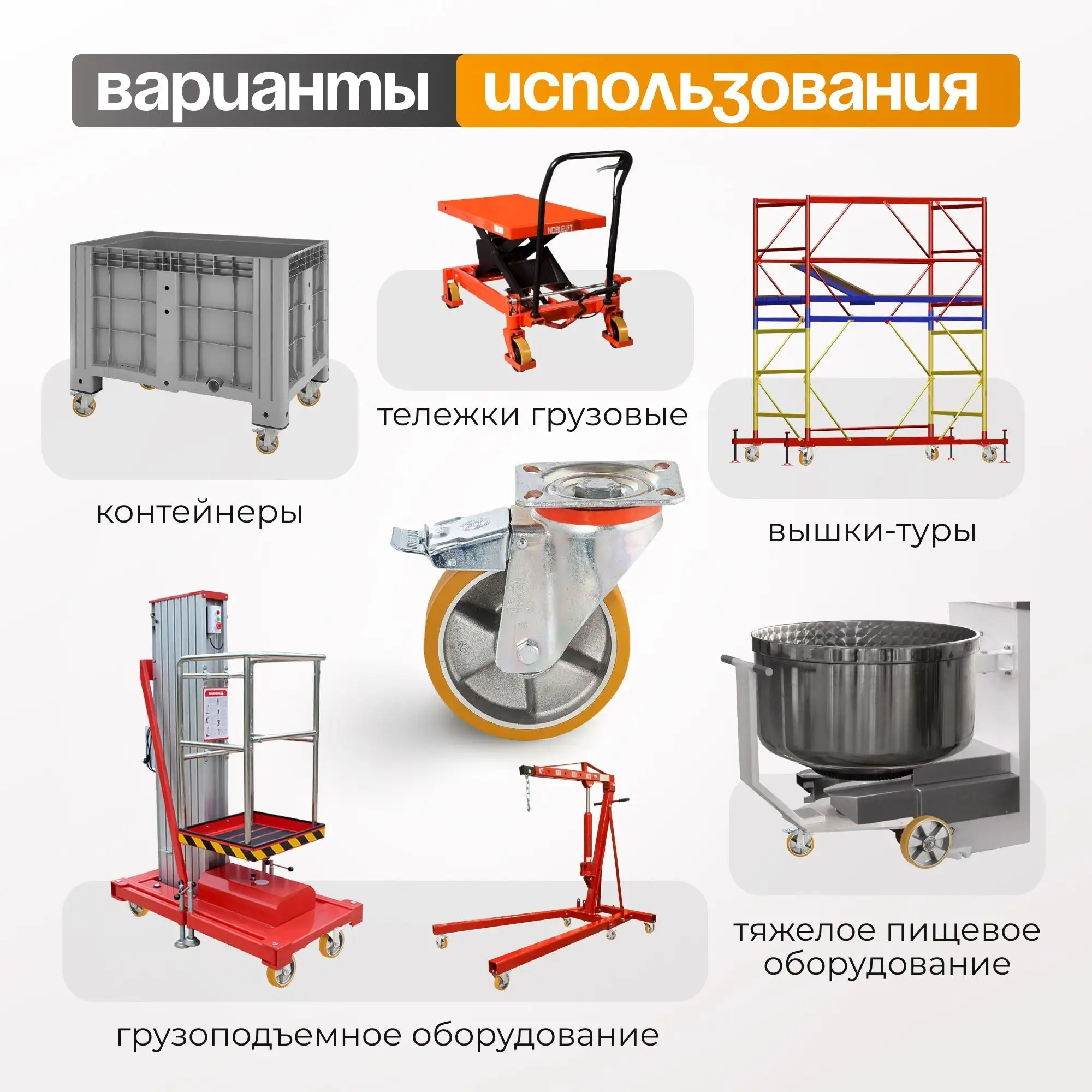 Колесо большегрузное полиуретановое (125 мм; 350 кг) поворотное с тормозом, полиуретан, алюминий