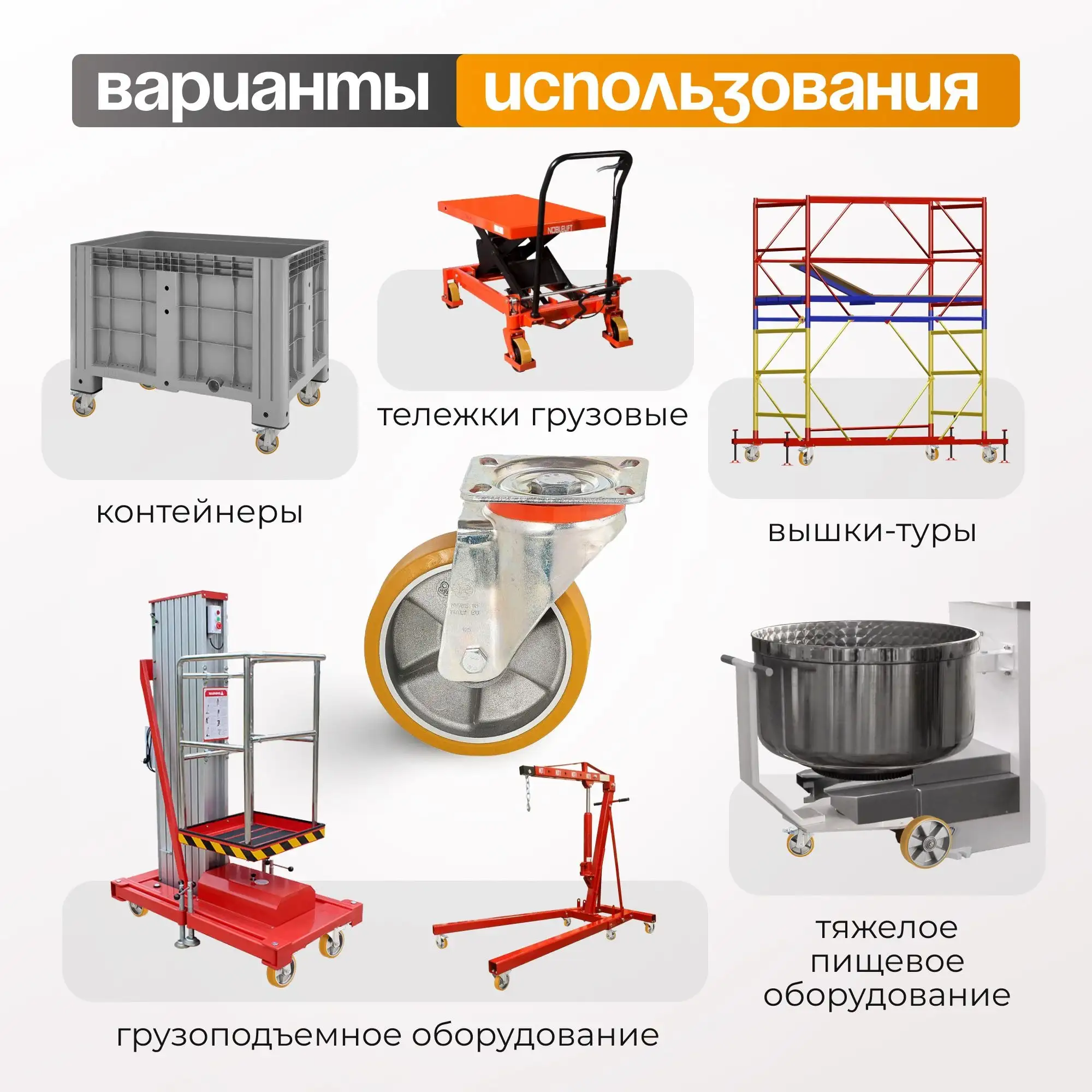 Колесо (125 мм; 350 кг) большегрузное полиуретановое поворотное
