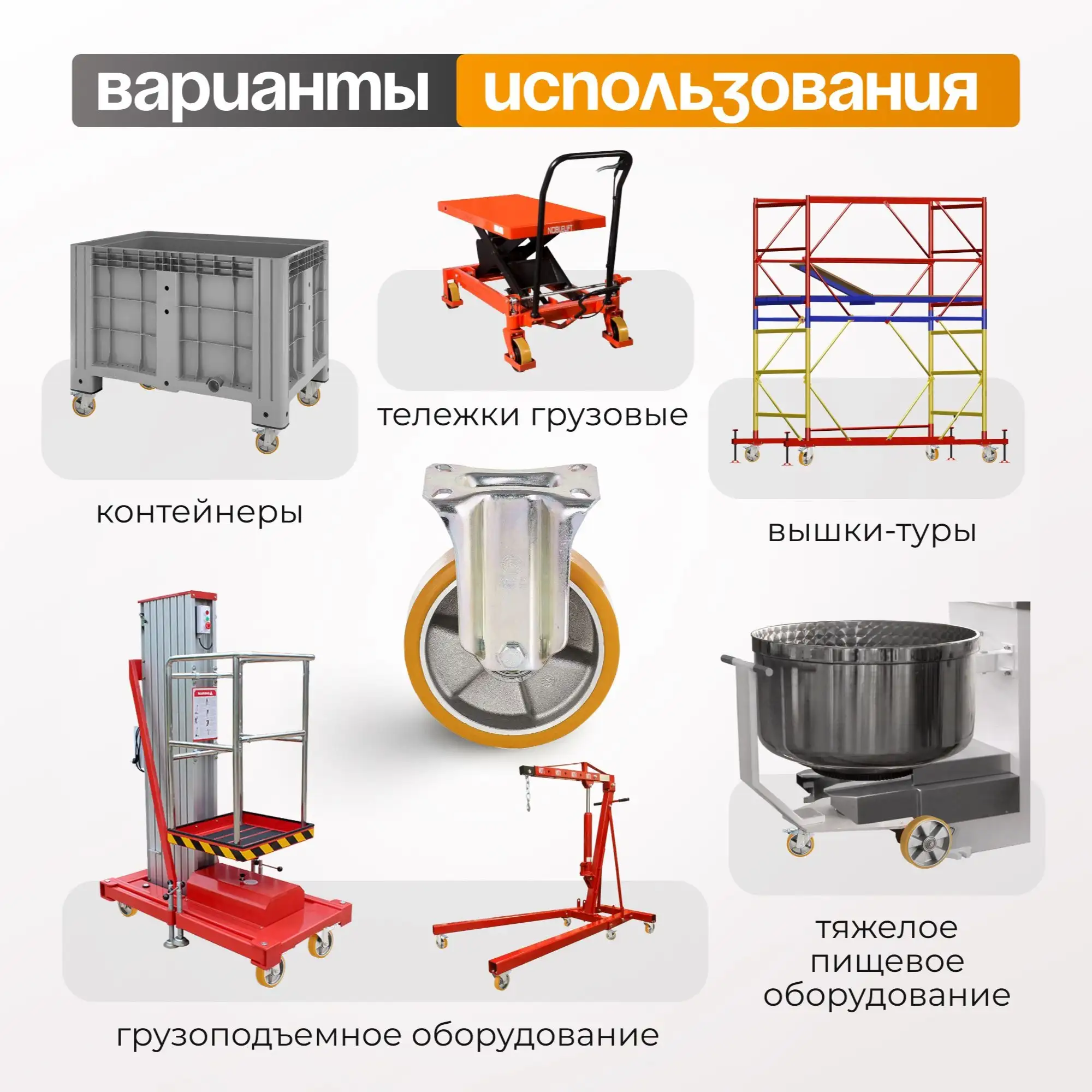 Колесо (125 мм; 350 кг) большегрузное полиуретановое неповоротное, полиуретан, алюминий