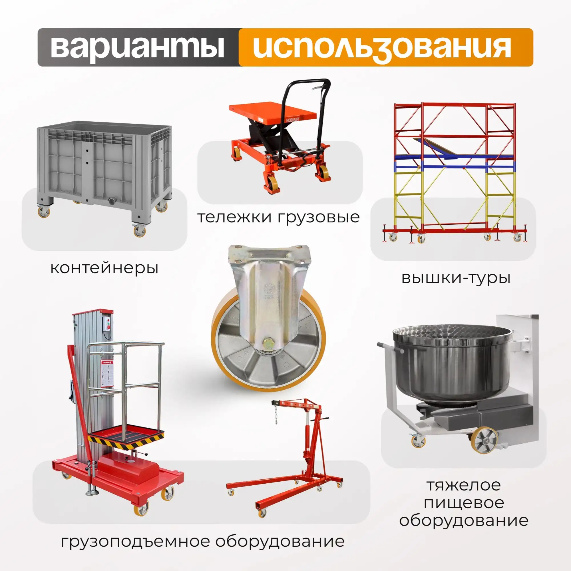 Колесо большегрузное полиуретановое (150 мм; 600 кг) неповоротное, полиуретан, алюминий