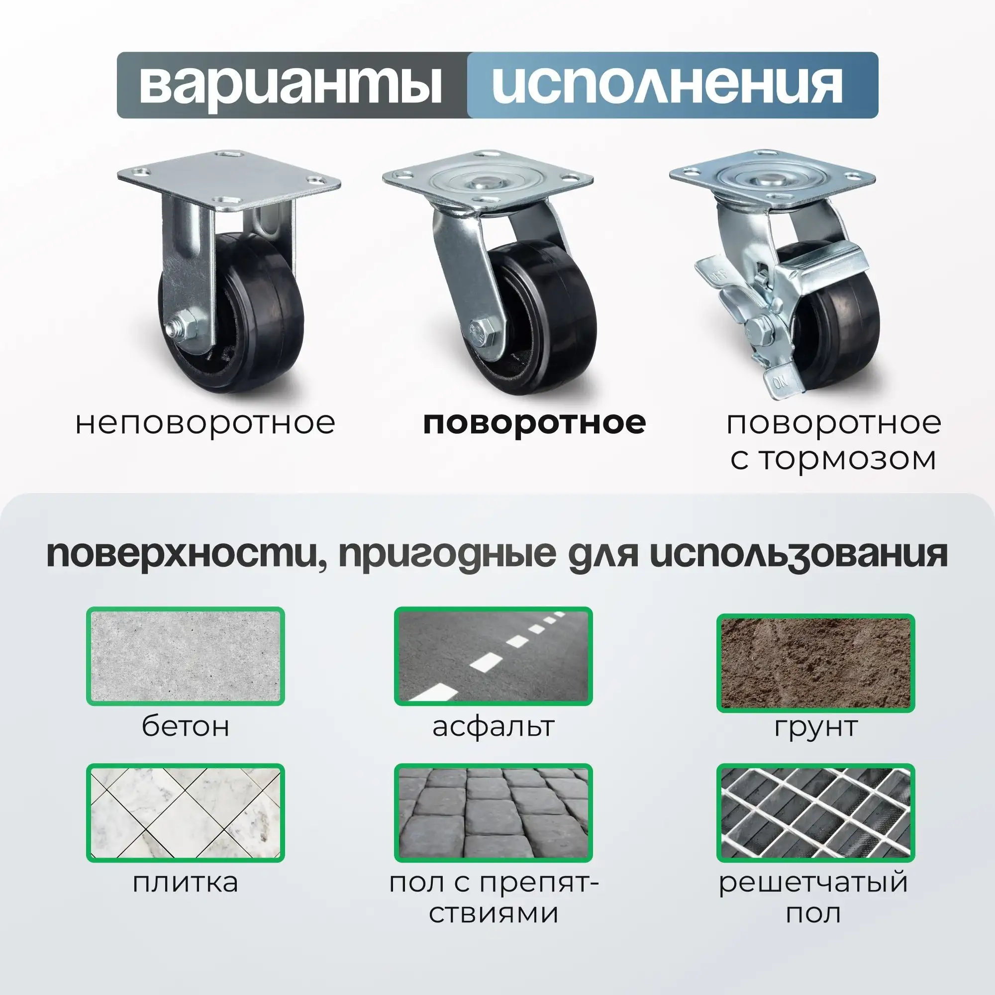 Колесо большегрузное обрезиненное (100 мм, 120 кг) поворотное Стелла-техник, черная резина / чугун