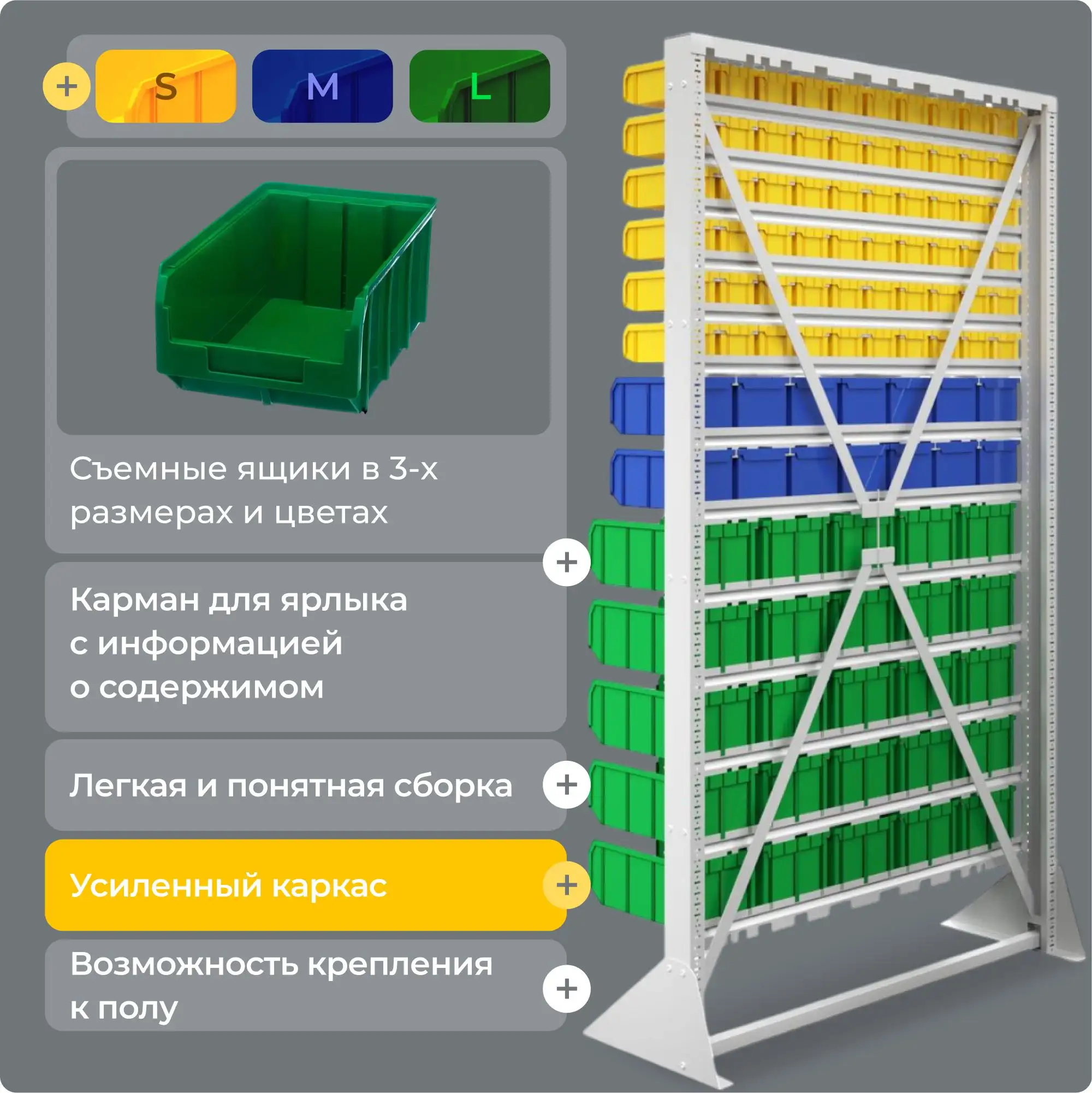 Стойка 1150х2020 с ящиками Стелла-техник